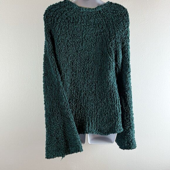 Free People Dune Bell Sleeved Green Oversized Cropped Knit V Neck Sweater S - Picture 5 of 15